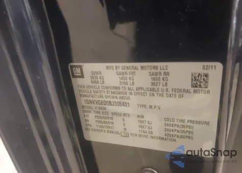 2011 Chevrolet Traverse 1Lt из США, поврежденный, VIN 1GNKVGED5BJ308431